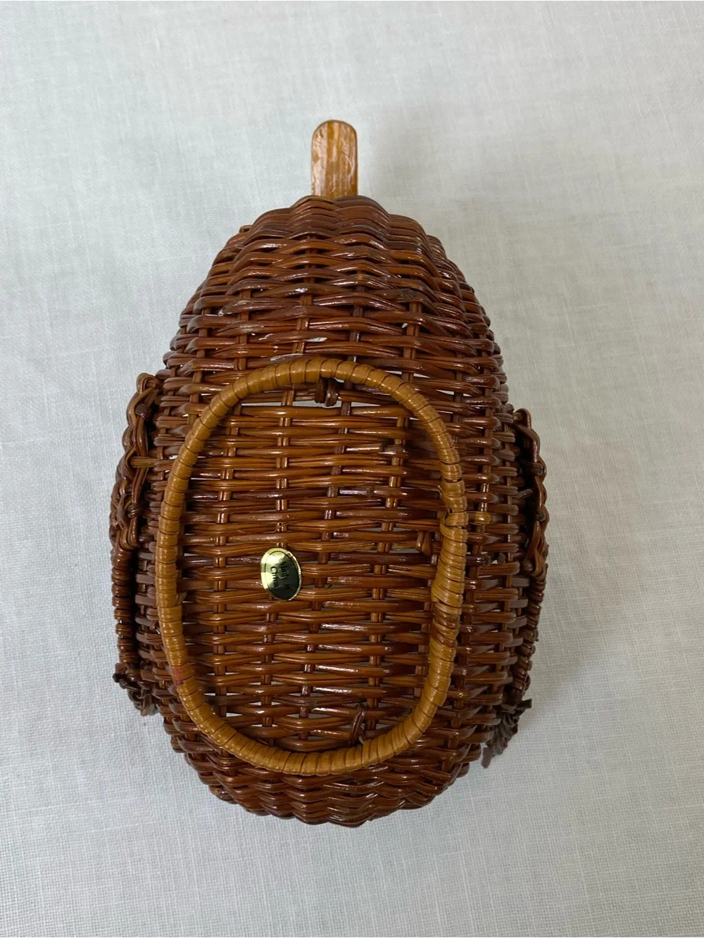 Vintage Wicker/Woven Duck with Wood Bill Basket